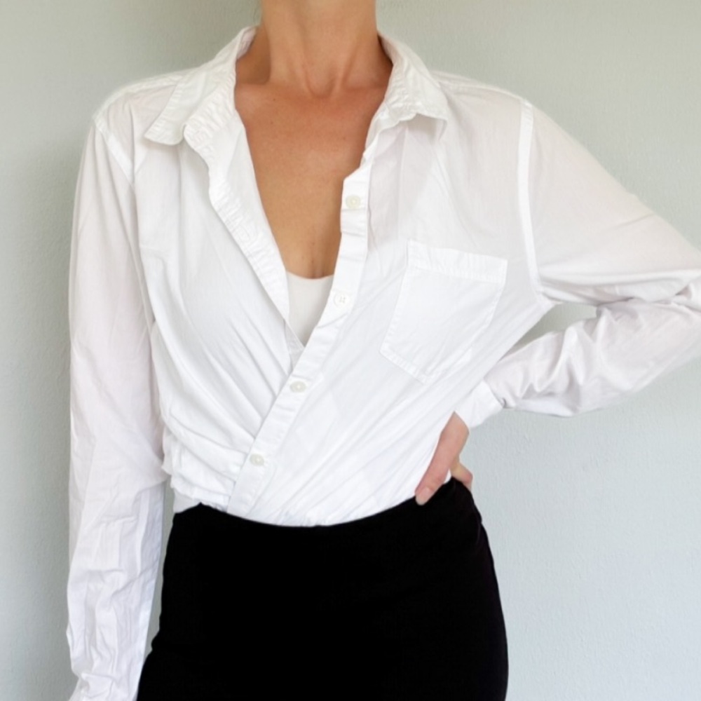 Ann Taylor LOFT white classic single pocket cotton button down dress shirt large